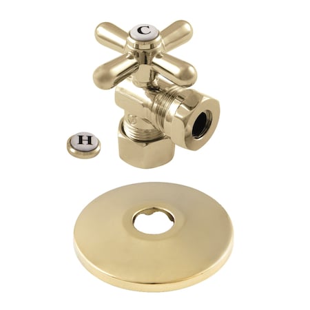 Kingston Brass 5/8" OD X 1/2" or 7/16" Slip Joint Quarter-Turn Angle Stop Valve with Flange, Polished Brass CC54302XK